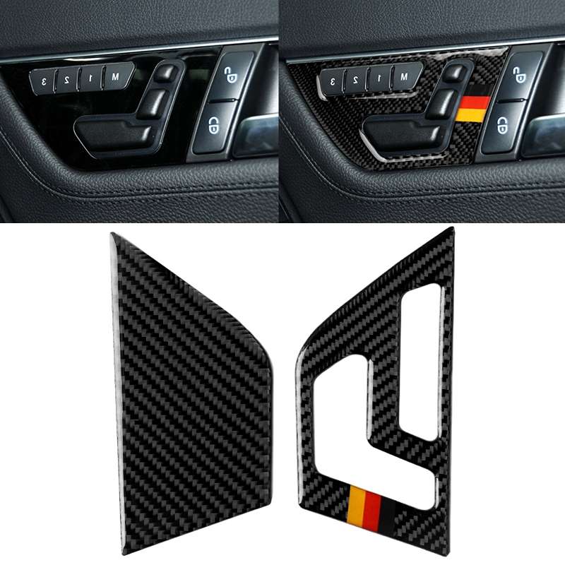 2 PCS German Flag Car Carbon Fiber Right Drive Seat Adjustment Panel Decorative Sticker for Mercedes