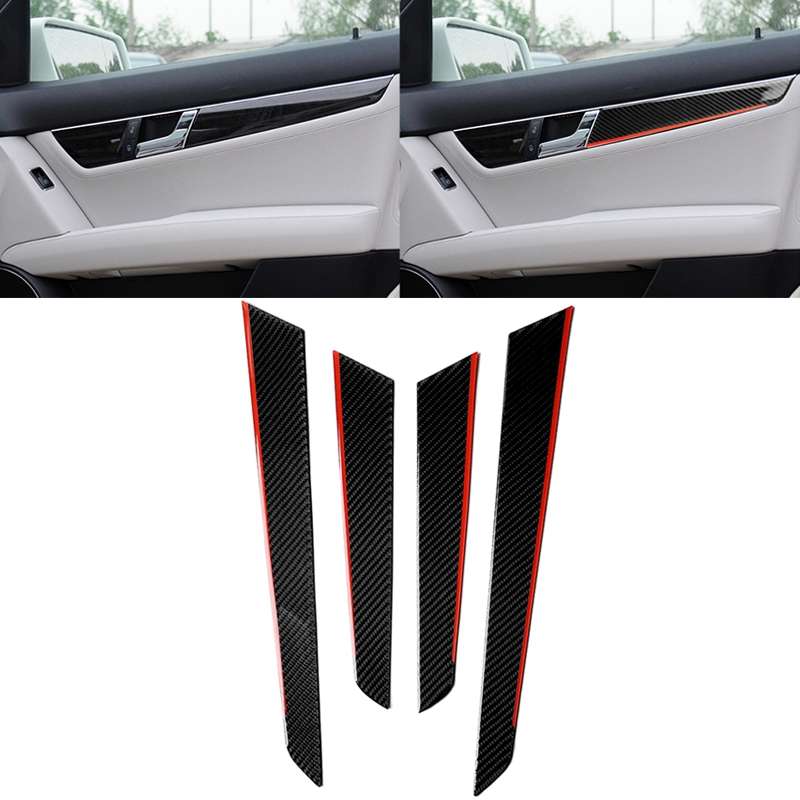 4 PCS Car Carbon Fiber Red Inner Door Panel Decorative Sticker for Mercedes-Benz W204 2007-2013