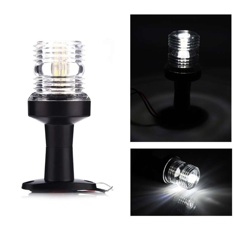DC 12V 3W Marine Boat Yacht Stern Anchor LED Navigation Pedestal Light All Round 360 Degree White Li