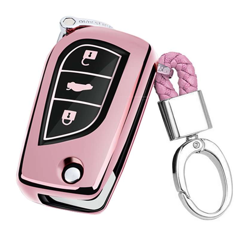 TPU One-piece Electroplating Opening Full Coverage Car Key Case with Key Ring for TOYOTA YARIS L / C