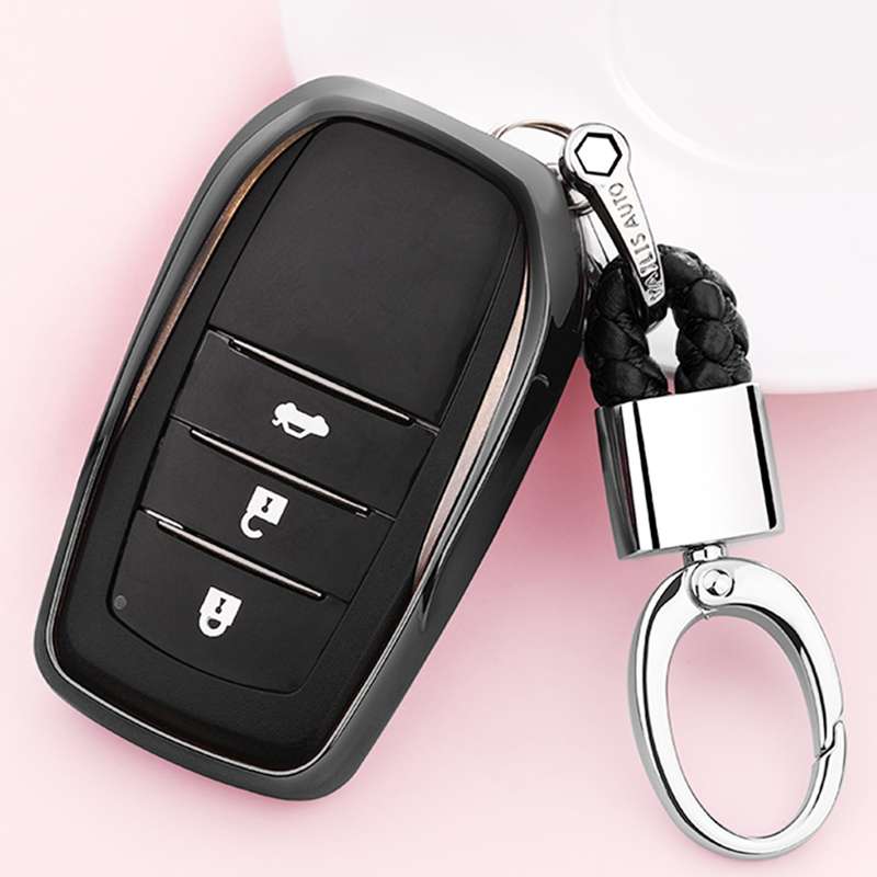 Electroplating TPU Single-shell Car Key Case with Key Ring for TOYOTA HIGHLANDER / CROWN / PRADO / V