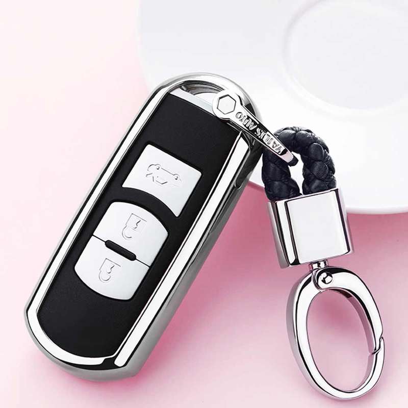 Electroplating TPU Single-shell Car Key Case with Key Ring for Mazda 3 AXELA / CX-8 / CX-5 / CX-4 /