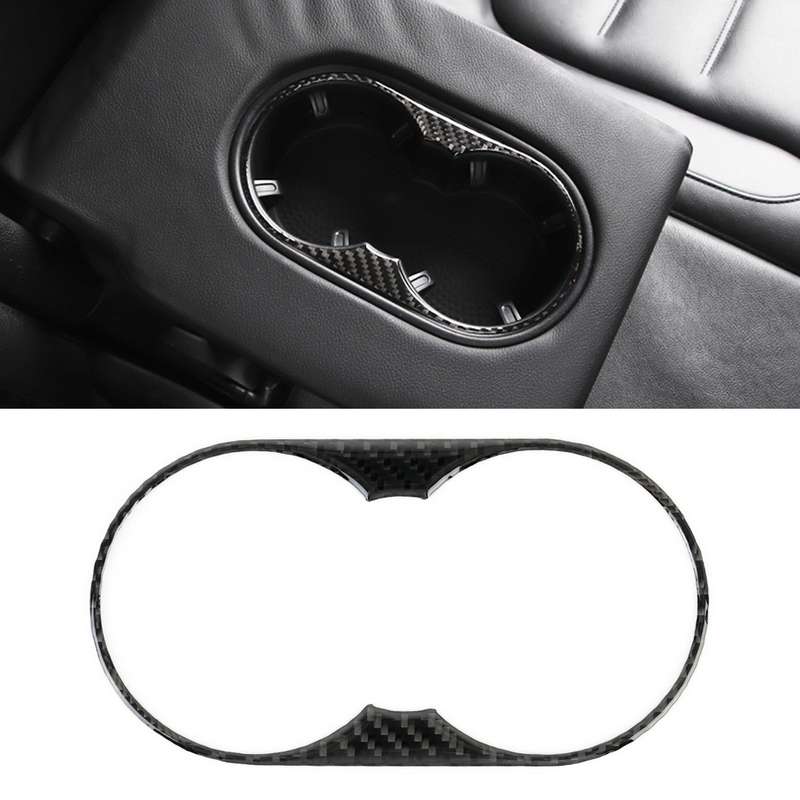 Car Carbon Fiber Rear Armrest Water Cup Holder Panel Decorative Sticker for Volkswagen Touareg 2011-