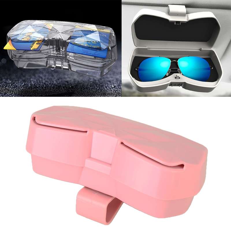 Car Multi-functional Glasses Case Sunglasses Storage Holder with Card Slot, Diamond Style (Black)