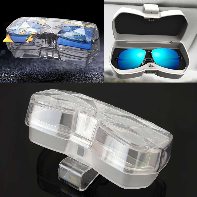 Car Multi-functional Glasses Case Sunglasses Storage Holder with Card Slot, Diamond Style (Black)