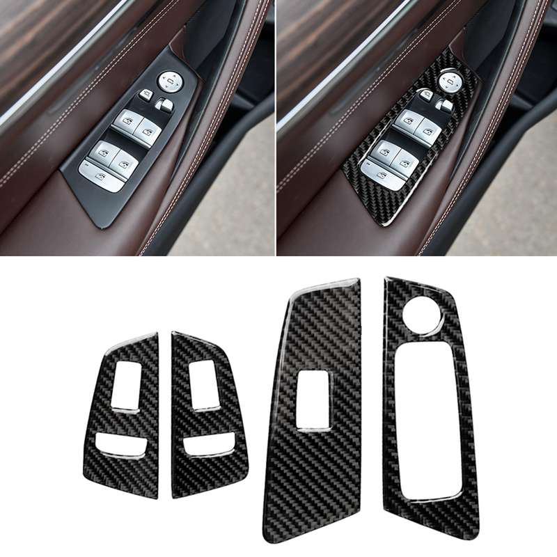 Car Carbon Fiber Door Window Lift Panel Decorative Sticker for BMW 5 Series G38 528Li / 530Li / 540L