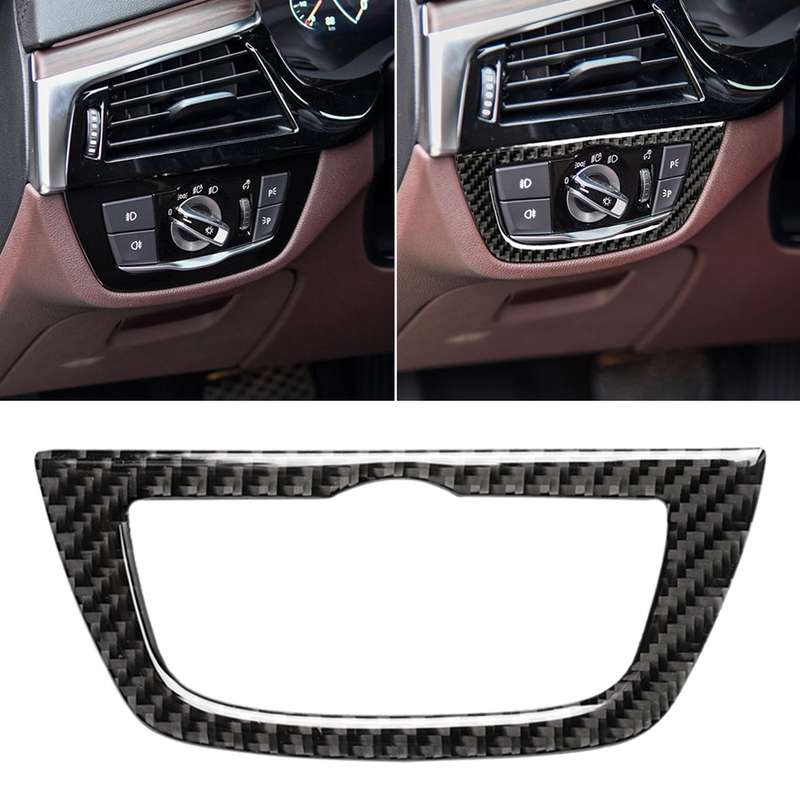 Car Carbon Fiber Headlight Switch Frame Decorative Sticker for BMW 5 Series G38 528Li / 530Li / 540L