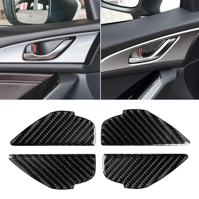 4 PCS Car Carbon Fiber Door Inner Handle Wrist Panel Decorative Sticker for Mazda Axela 2014 / 2017-