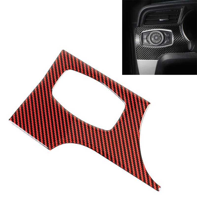 Car Carbon Fiber Headlight Switch Panel Decorative Sticker for Ford Mustang 2015-2020, Left-hand Dri