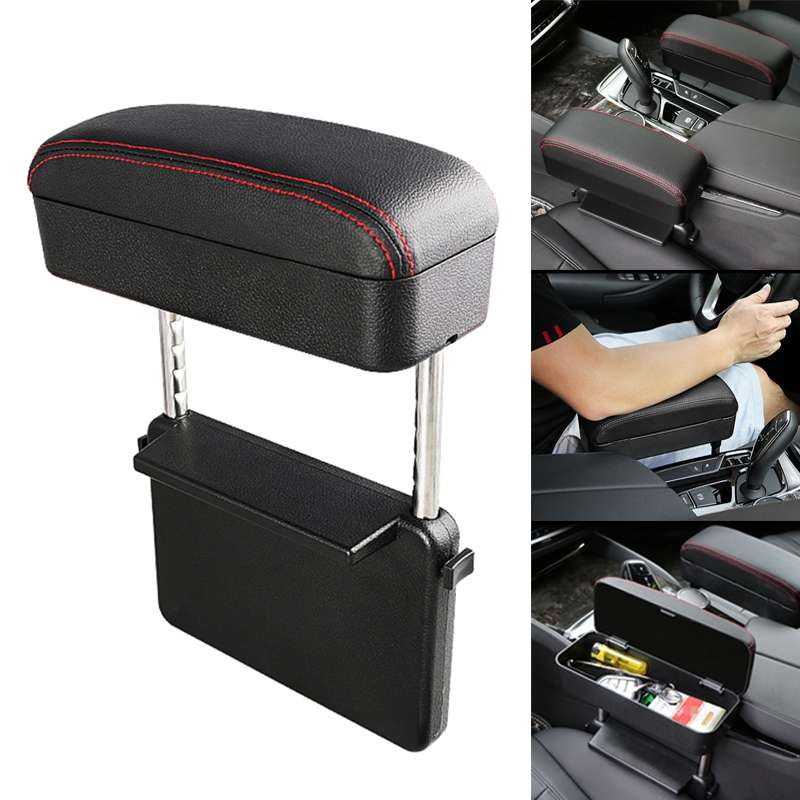 Universal Car PU Leather Wrapped Armrest Box Cushion Car Armrest Box Mat with Storage Box (Black Red