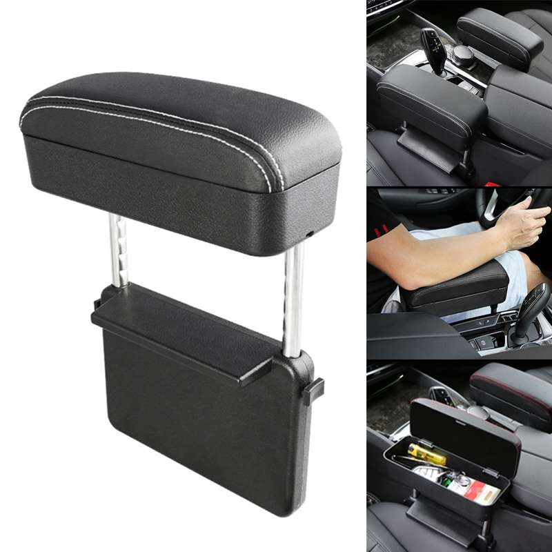 Universal Car PU Leather Wrapped Armrest Box Cushion Car Armrest Box Mat with Storage Box (Black Red