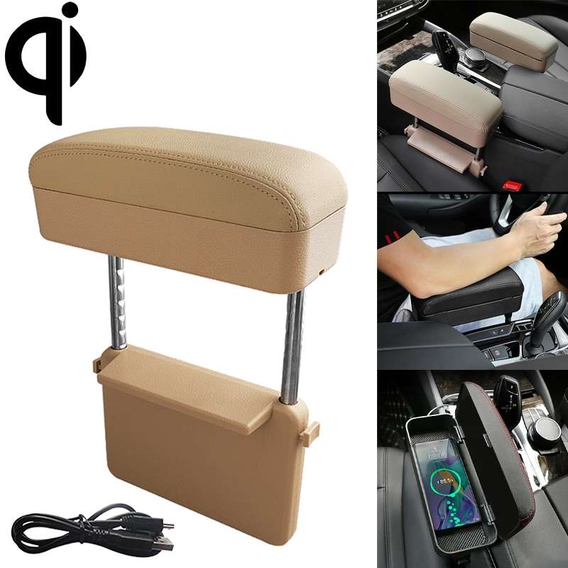 Universal Car Wireless Qi Standard Charger PU Leather Wrapped Armrest Box Cushion Car Armrest Box Ma