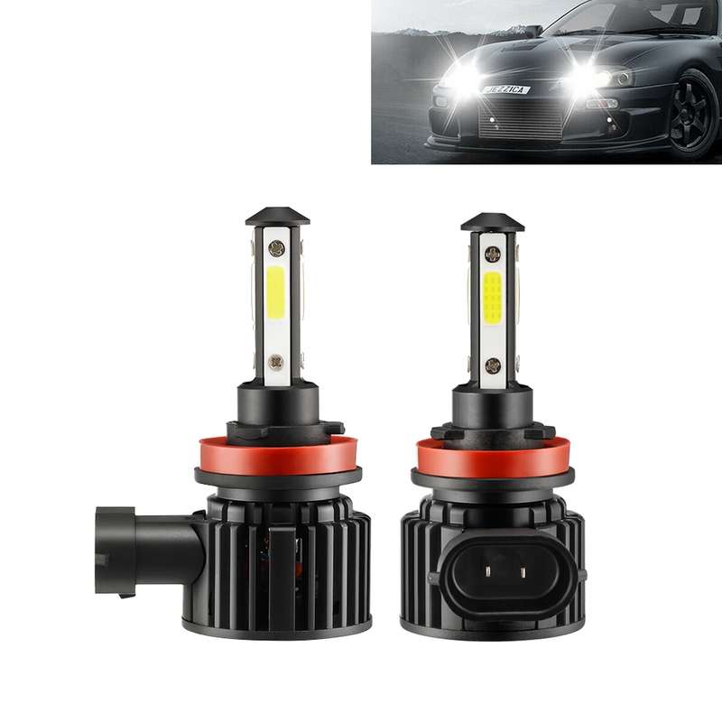 F8 H11 2 PCS 22W 3000LM 6000K Four Side DOB LED Headlight Fog Light Bulbs High Beam Conversion Kit D