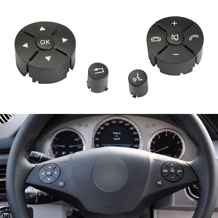 1 Pair Car Steering Wheel Switch Buttons Panel for Mercedes-Benz W204 2007-2014, Left Driving(Black)