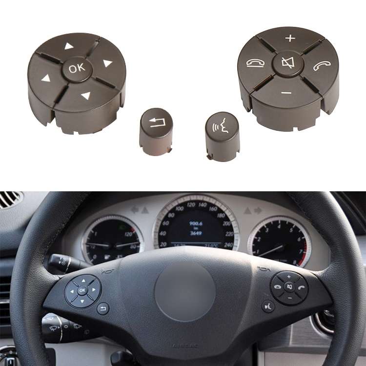 1 Pair Car Steering Wheel Switch Buttons Panel for Mercedes-Benz W204 2007-2014, Left Driving(Grey)
