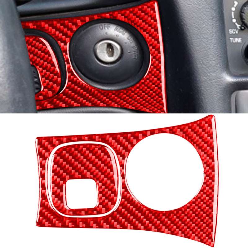 2 in 1 Carbon Fiber Car Key Panel Sticker for Chevrolet Corvette C5 1998-2004, Left Drive(Red)