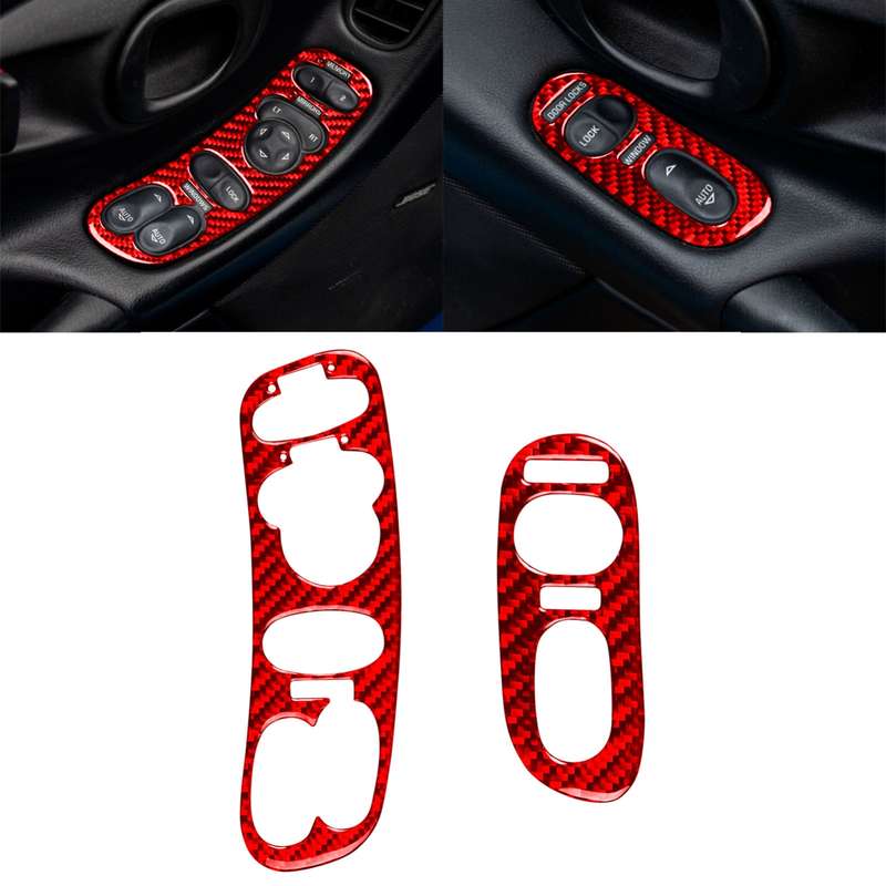 2 in 1 Car Carbon Fiber Door Control Panel Memory Seat Sticker Set for Chevrolet Corvette C5 1998-20