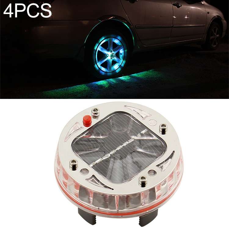 4 PCS Solar LED Car Tire Decoration Flashing Lights Colorful Wheels Hub Atmosphere Lights Wireless R