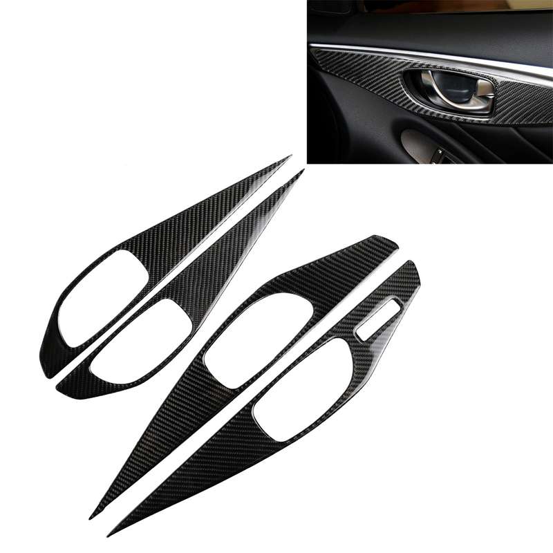 4 PCS Car Carbon Fiber Door Inner Handle Panel Decorative Sticker for Infiniti Q50 2014-2020, Left D