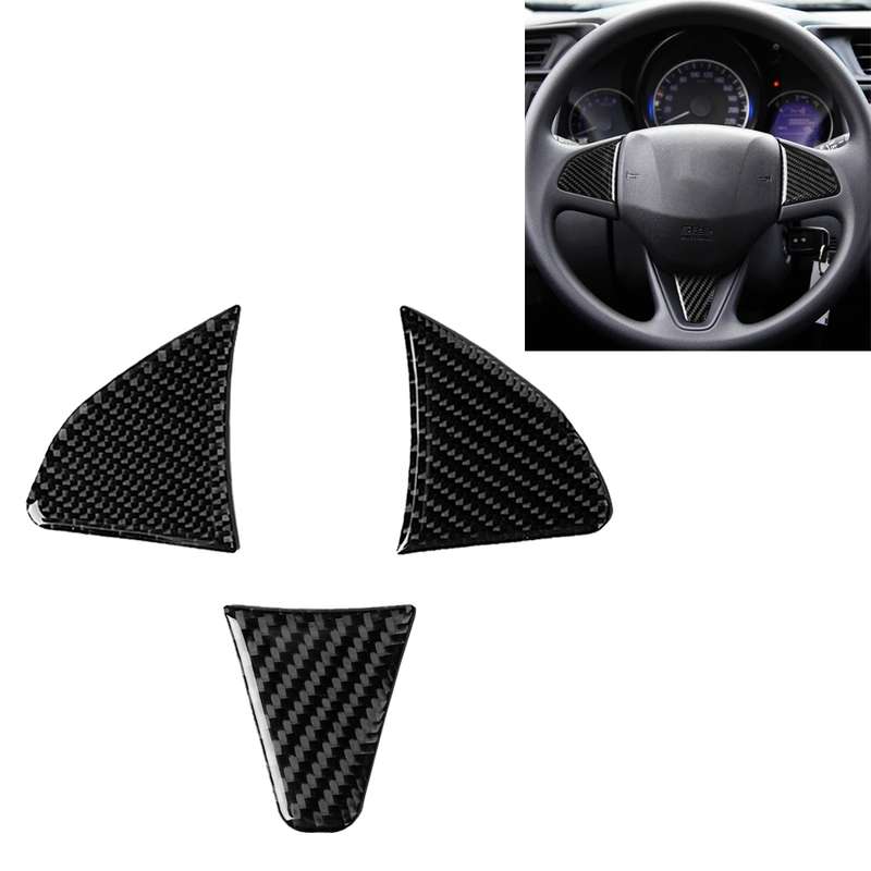 3 in 1 Car Carbon Fiber Steering Wheel Button Decorative Sticker for Honda Fit, Left and Right Drive