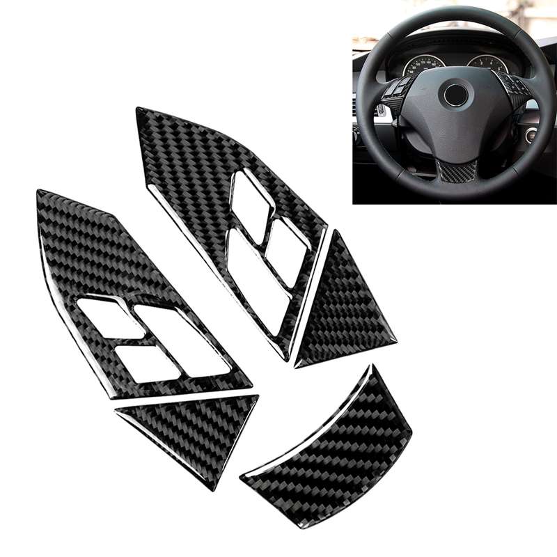 5 in 1 Car Carbon Fiber Solid Color Steering Wheel Button Decorative Sticker for BMW 5 Series E60 20