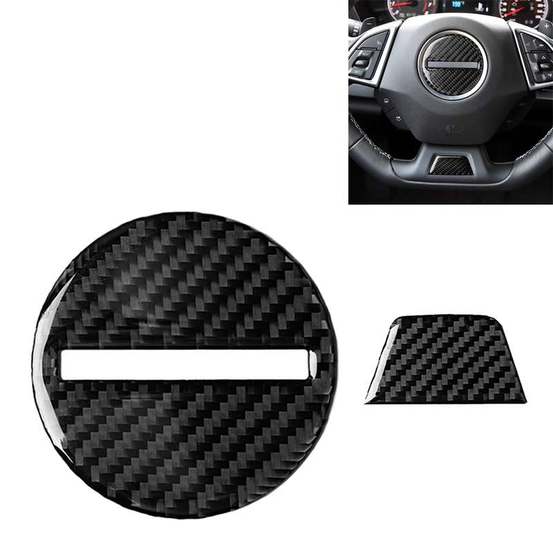 2 in 1 Car Carbon Fiber Steering Wheel Button Decorative Sticker for Chevrolet Camaro 2017-2019, Lef