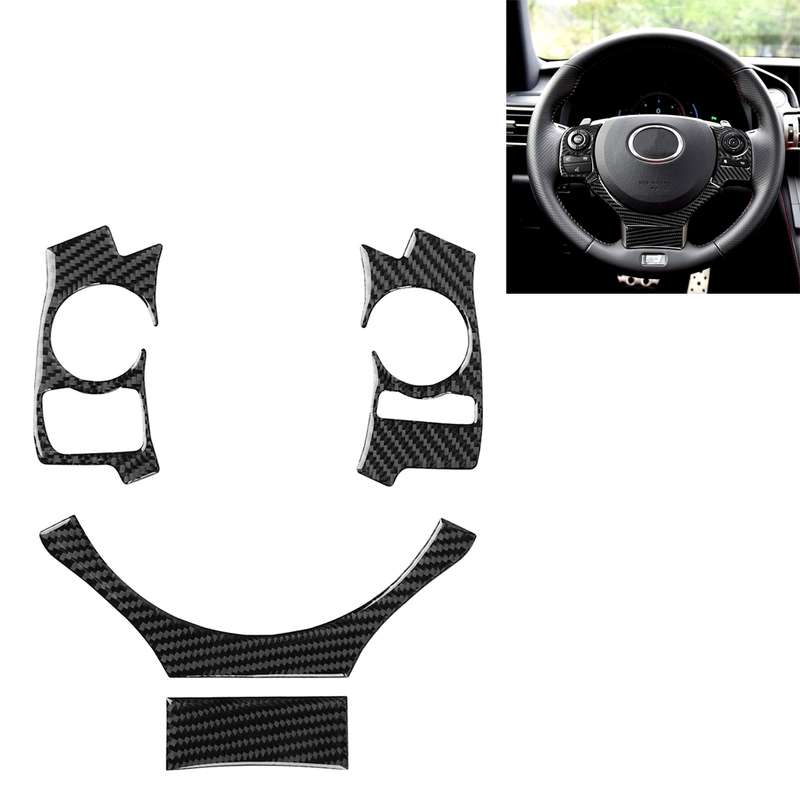 4 in 1 Car Carbon Fiber Steering Wheel Button Decorative Sticker for Lexus IS250 NX200 200t 300h, Le