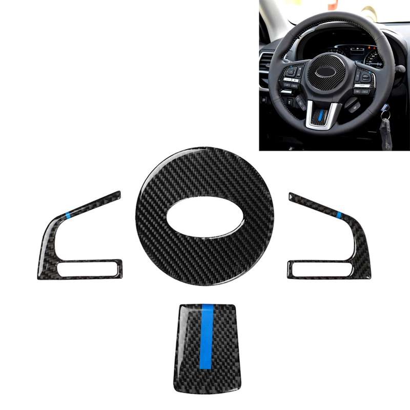 4 in 1 Car Carbon Fiber Blue Steering Wheel Button Decorative Sticker for Subaru Forester 2016-2018,