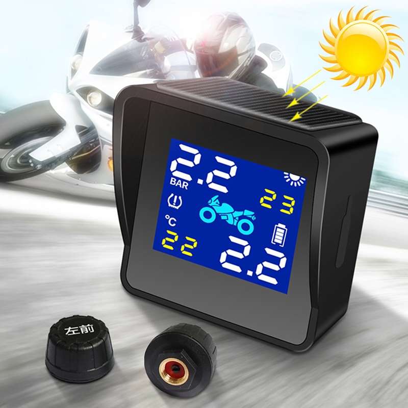 Universal Motorcycle Wireless High Precision Solar Energy TPMS Tire Pressure Alarm System External T