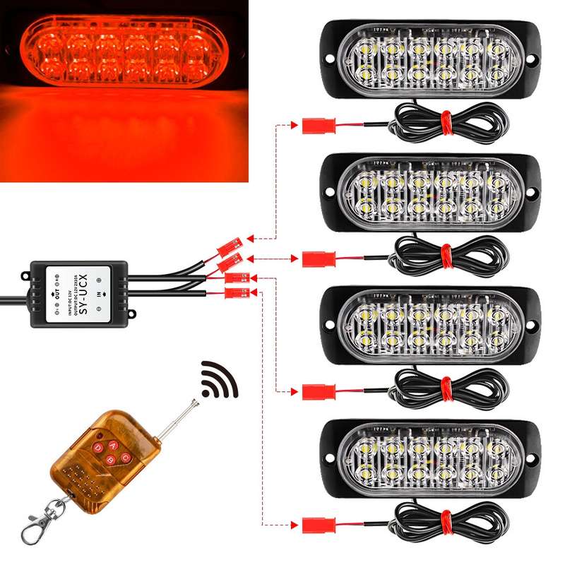DC12V-24V / 18W 4 in 1 Front Grille Emergency Strobe Flash Warning Light Pickup 12LEDs Side Light Wi