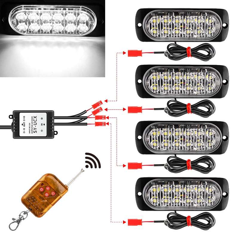 DC12V-24V / 18W 4 in 1 Front Grille Emergency Strobe Flash Warning Light Pickup 12LEDs Side Light Wi