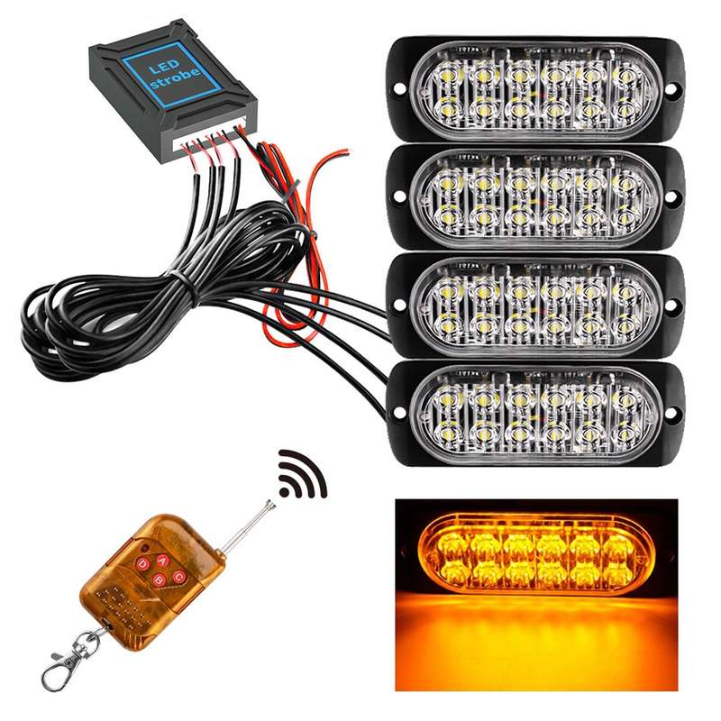 DC12V-24V / 18W 4 in 1 Front Grille Emergency Strobe Flash Warning Light Pickup 12LEDs Side Light Wi
