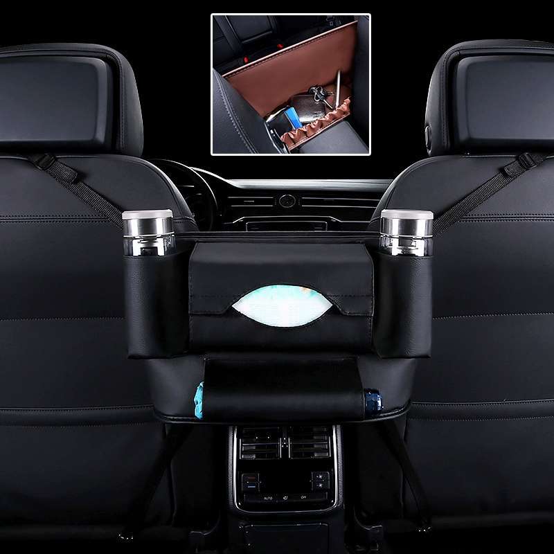Car Front Seat Hanging Bag Paper Towel / Water Cup Storage Bag(Black)