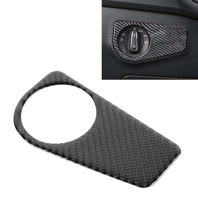 Car Carbon Fiber Headlight Switch Panel Decorative Sticker for Volkswagen Tiguan L, Low Configuratio