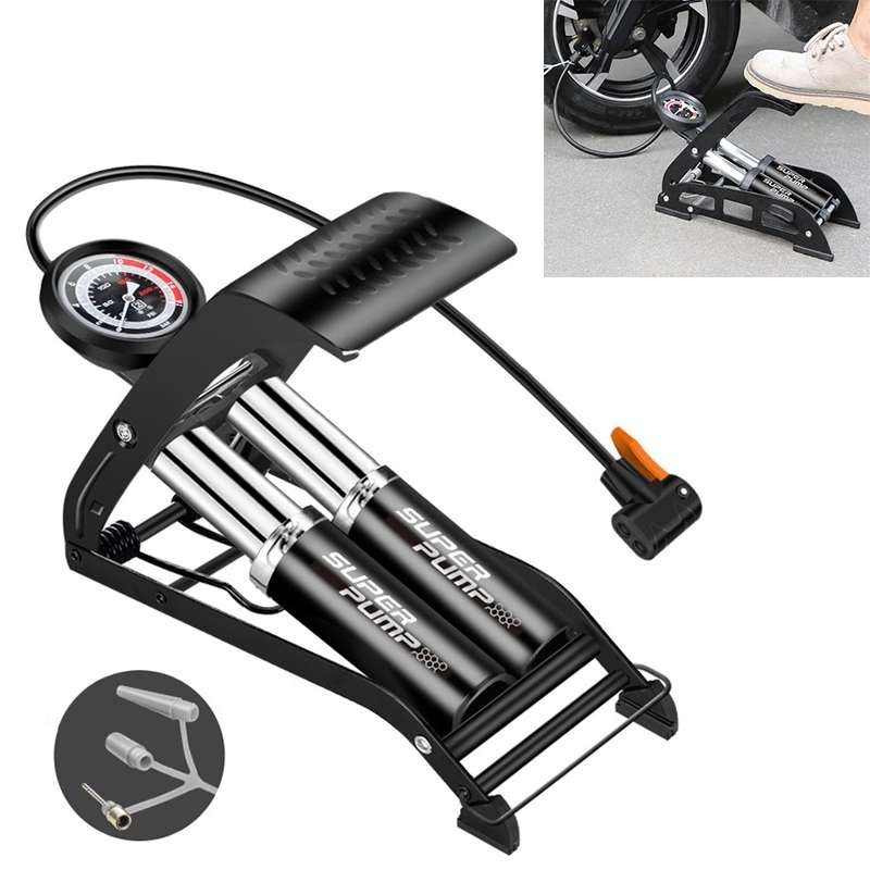 0903E Car / Motorcycle / Bicycle Portable High Pressure Double Pipe Inflatable Cylinder Pedal Air Pu