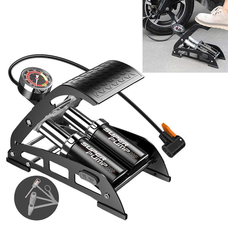 55B-01 Car / Motorcycle / Bicycle Portable High Pressure Double Pipe Inflatable Cylinder Pedal Air P