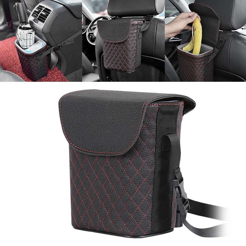 Car Back Seat Hook Garbage Can Car Storage Box (Black)