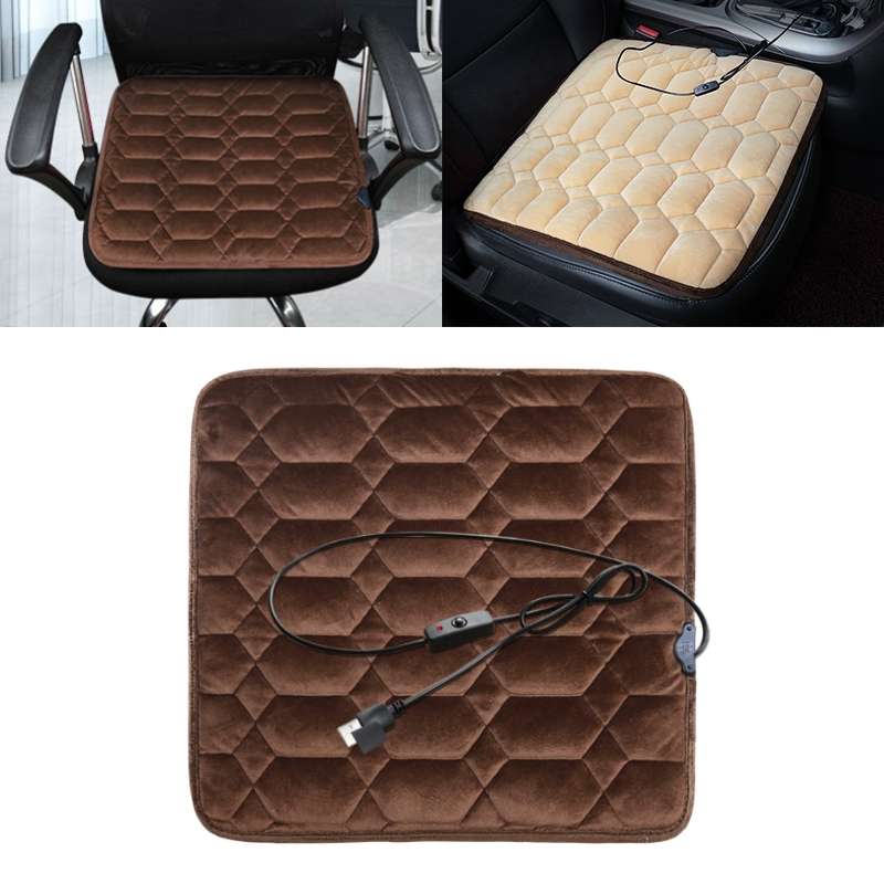 Car USB Seat Heater Cushion Warmer Cover Winter Heated Warm Mat, Style: Square (Black)