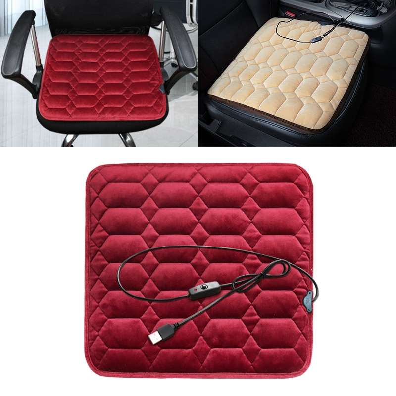 Car USB Seat Heater Cushion Warmer Cover Winter Heated Warm Mat, Style: Square (Black)