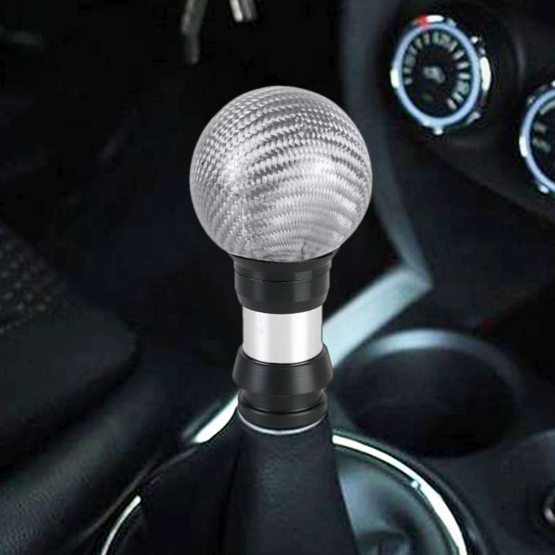 Universal Car Pressable Telescopic Carbon Fiber Gear Head Gear Shift Knob, Length: 9.5cm (Black)