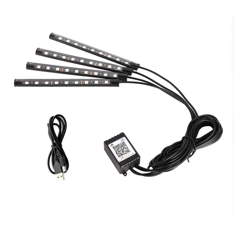 4 in 1 Universal Car USB 8-color APP Control LED Atmosphere Light Decorative Lamp, with 9LEDs Lamps