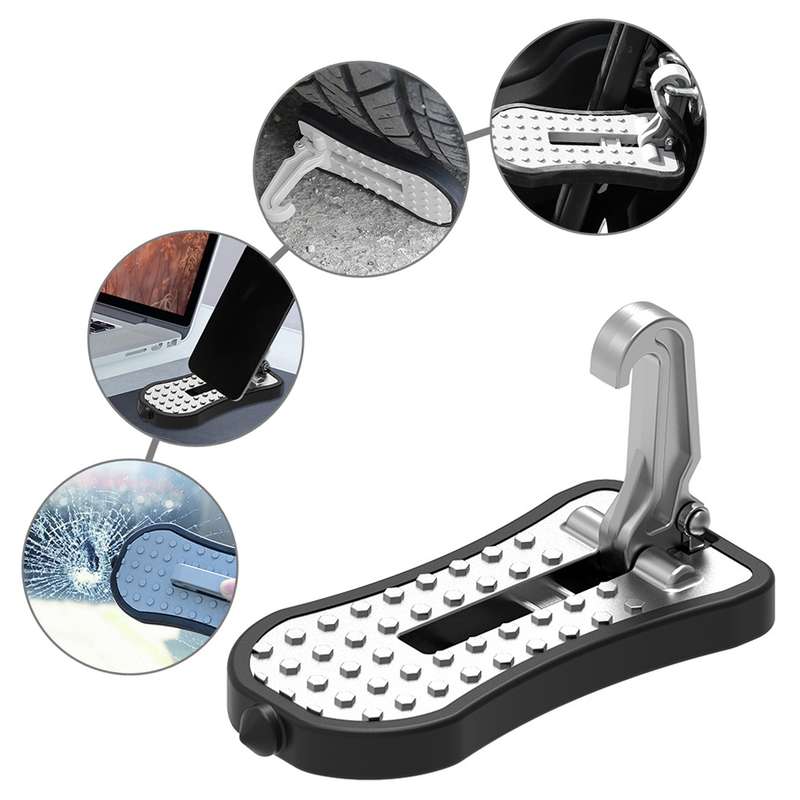 Multi-functional Car Door Sill Step Pedals Pads with Safety Hammer(Black)
