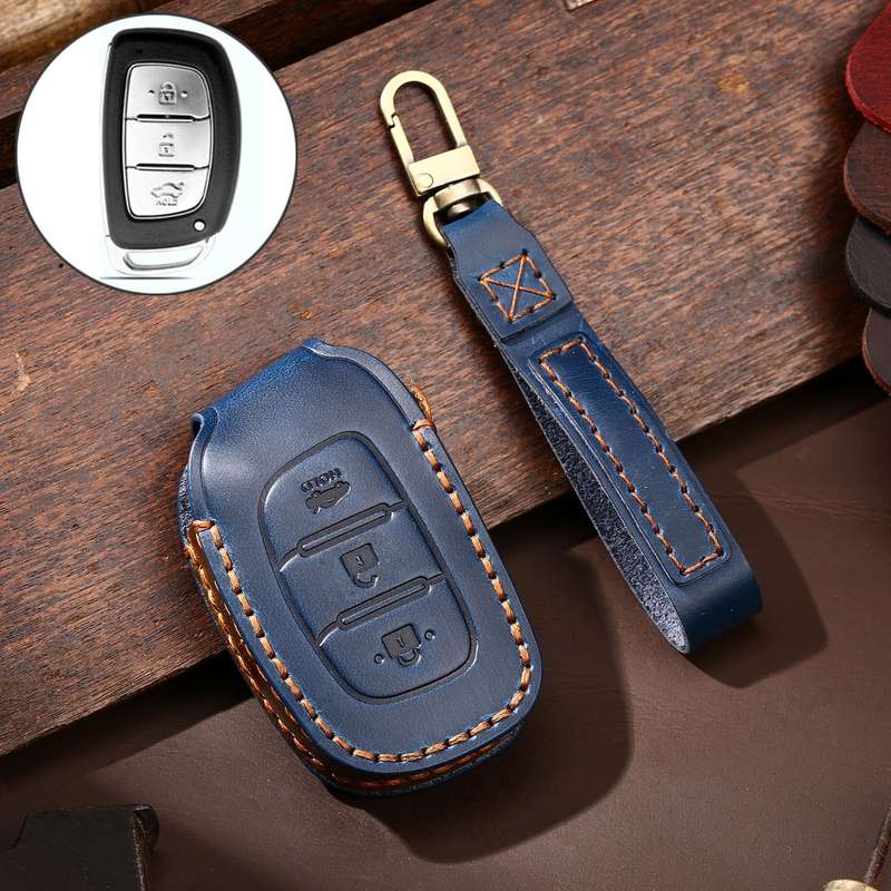 Hallmo Car Cowhide Leather Key Protective Cover Key Case for Hyundai IX35 B Style(Black)