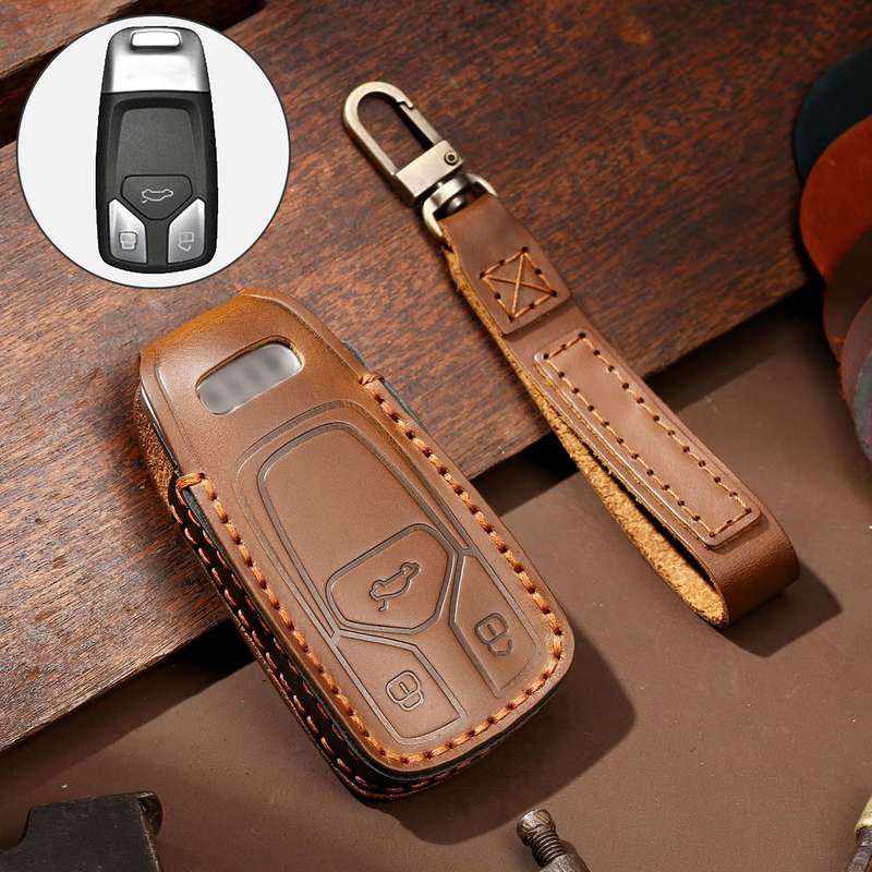 Hallmo Car Cowhide Leather Key Protective Cover Key Case for Audi A6L / A8L / A4 / A7 / A5 A Style(B
