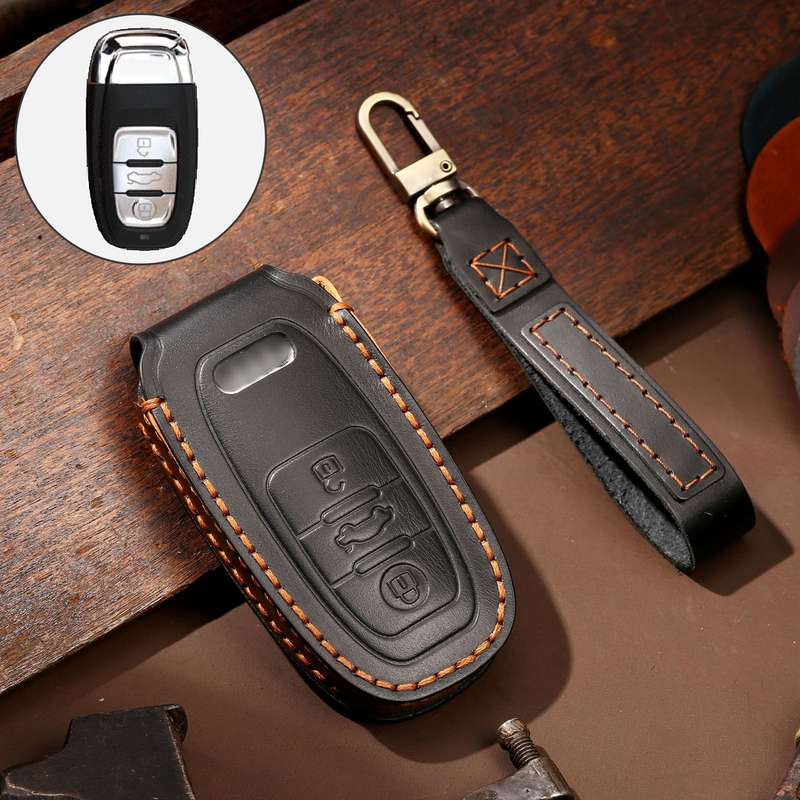 Hallmo Car Cowhide Leather Key Protective Cover Key Case for Audi A6L / A8L / A4 / A7 / A5 B Style(B