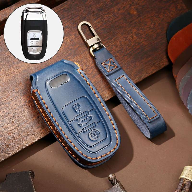 Hallmo Car Cowhide Leather Key Protective Cover Key Case for Audi A6L / A8L / A4 / A7 / A5 B Style(B
