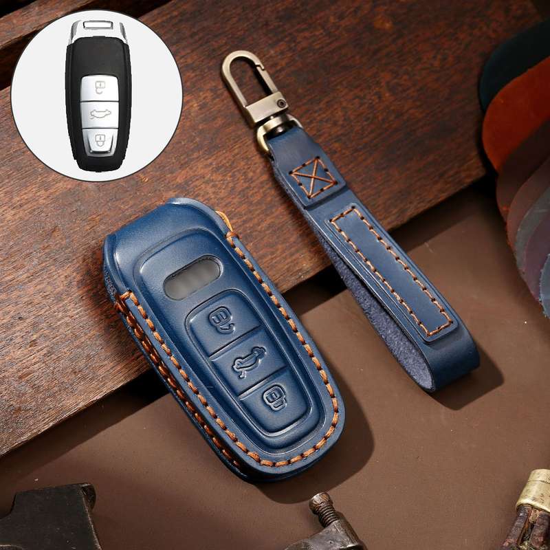 Hallmo Car Cowhide Leather Key Protective Cover Key Case for Audi A6L / A8L / A4 / A7 / A5 C Style(B