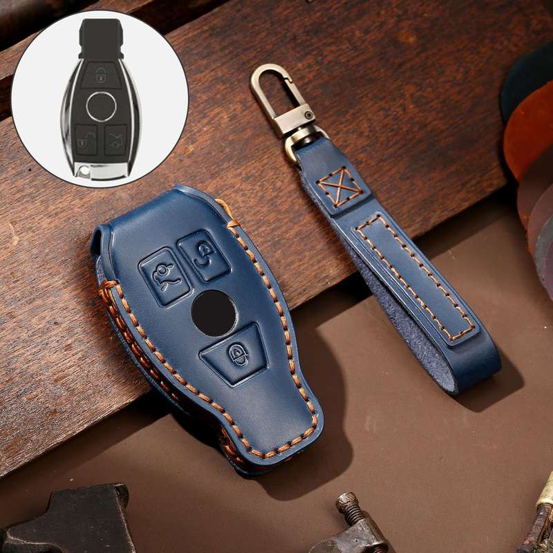 Hallmo Car Cowhide Leather Key Protective Cover Key Case for Old Mercedes-Benz E300L(Black)