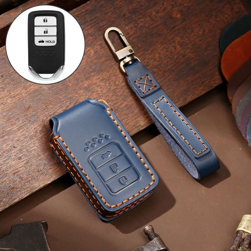 Hallmo Car Cowhide Leather Key Protective Cover Key Case for Honda Civic / Accord 3-button Tail Box(