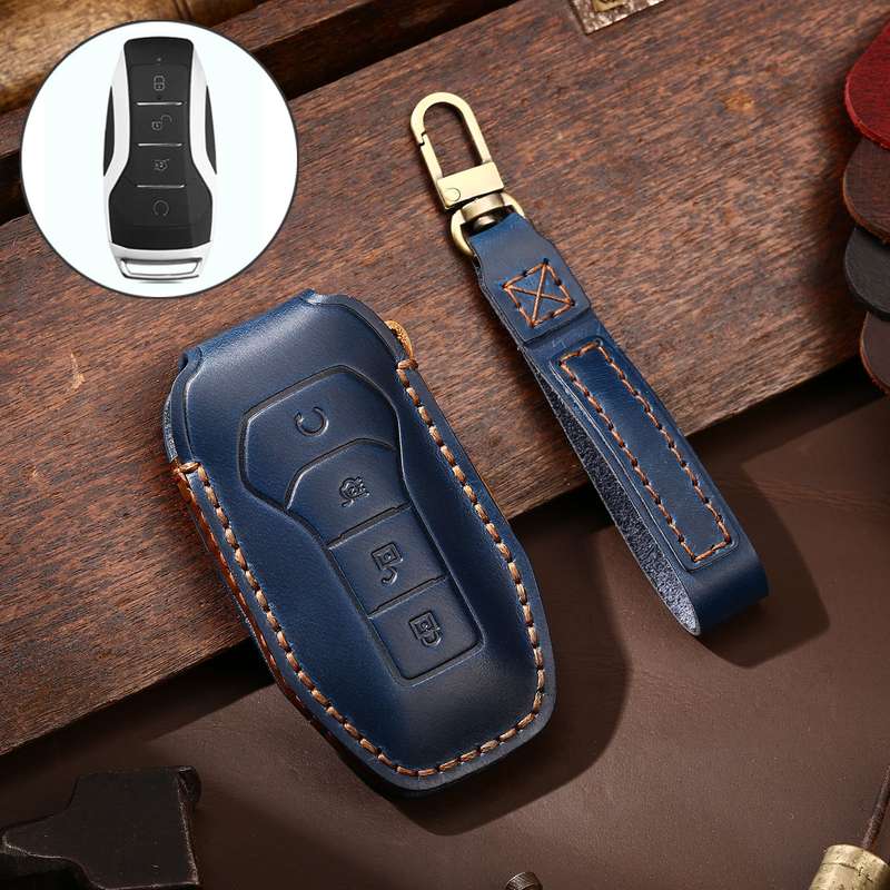 Hallmo Car Cowhide Leather Key Protective Cover Key Case for BYD(Black)
